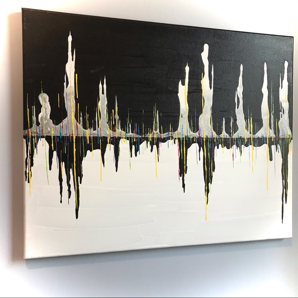 Original abstract artwork black & white signed by artist 16 x 20